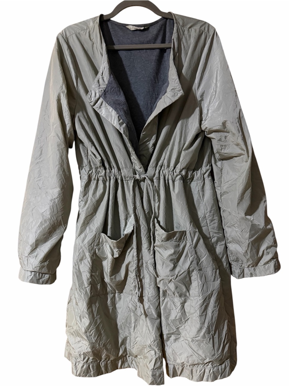 Chalet et Ceci Gray/Taupe Crinkle Longline Drawstring Jacket XL Lagenlook